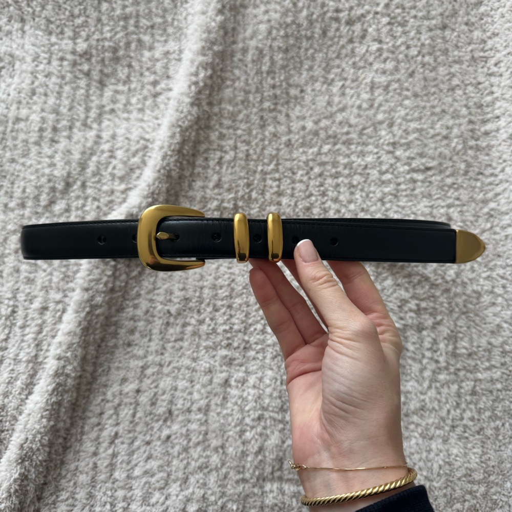 Aritzia Black Belt with Gold Buckle